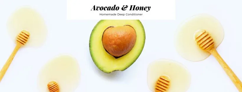 Homemade avocado and honey deep conditioner made with avocado, coconut milk, honey and olive oil for natural hair.