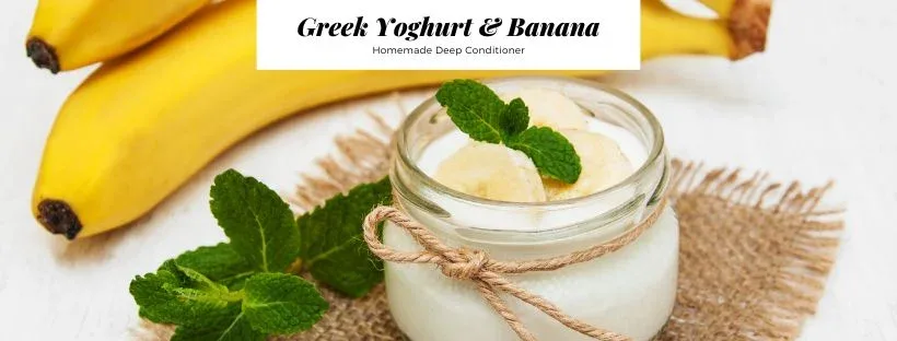 Homemade Greek yoghurt and banana deep conditioner for natural hair.