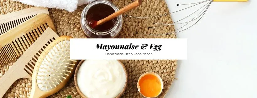 Homemade mayonnaise and egg deep conditioner for weak or damaged natural hair.