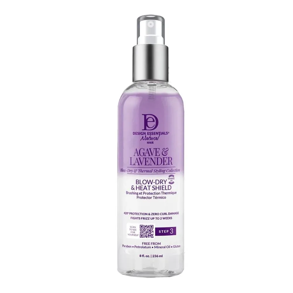 Design Essentials Agave & Lavender Moisturizing Blow-Dry & Styling Primer for silk press preparation.