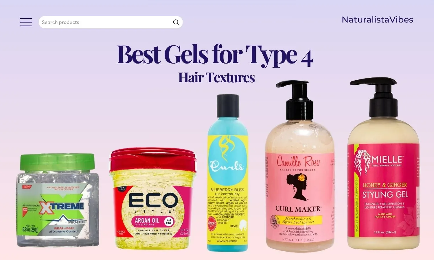 Selection of gels featured in our best gel for natural hair guide