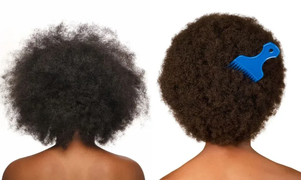 side by side comparison of fine and coarse type 4 natural hair showing strand thickness differences
