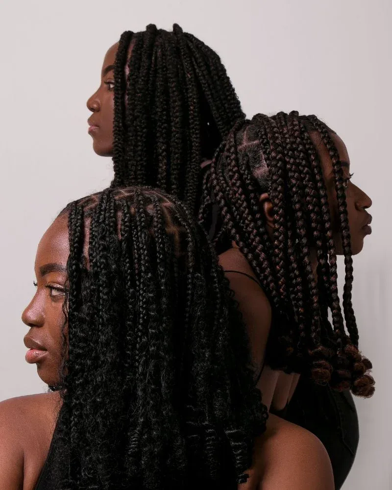 Different cornrow and braid styles on women with Type 4 natural hair