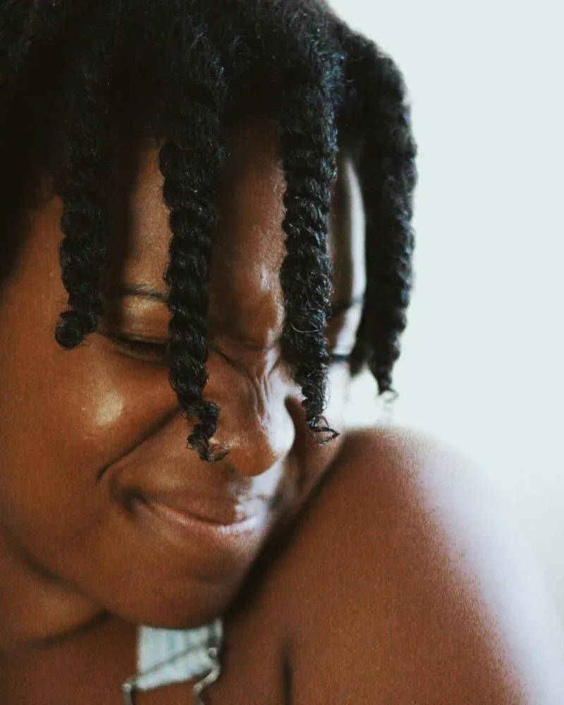 Close-up of healthy moisturized Type 4 hair in chunky twists