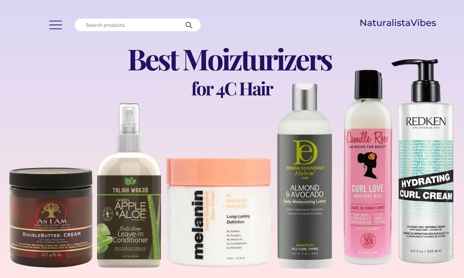 Five of the best moisturizers for 4C hair from As I Am, Melanin, Camille Rose, Taliah Waajid, Design Essentials and Redken