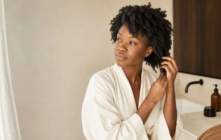 Woman preparing her Type 4 hair for a simple wash day routine