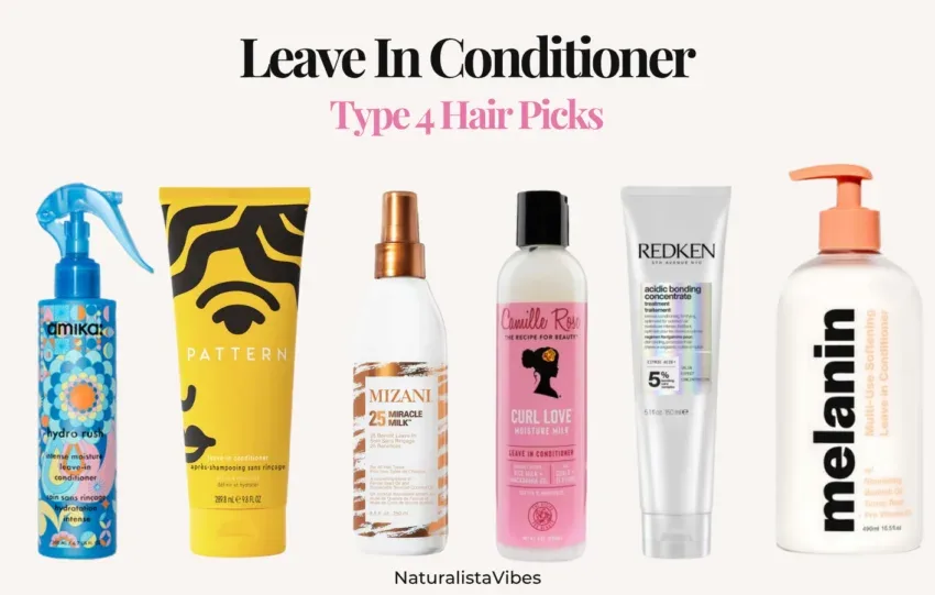 Pattern, Mizani, Melanin Haircare and Redken natural hair leave-in conditioners featured in the Naturalista Vibes buying guide.
